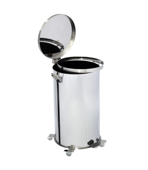 Lixeira Pedal, Rodízio e Alça 100L de Aço Inox 40x80