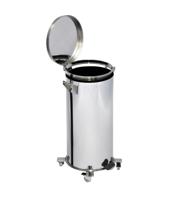 Lixeira 30x60 50L Pedal, Rodízio e Alça de Aço Inox