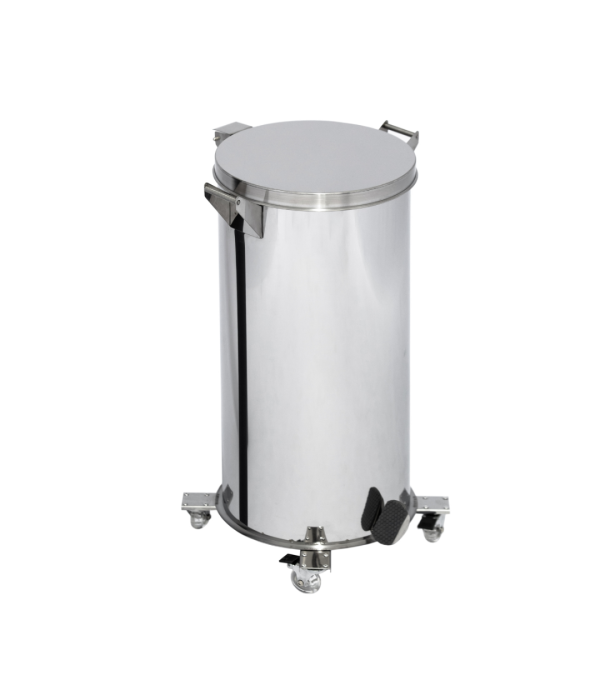 Lixeira 30x60 50L Pedal, Rodízio e Alça de Aço Inox