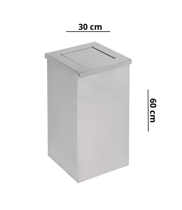 Lixeira Quadrada Basculante 50L de Aço Inox 30X60