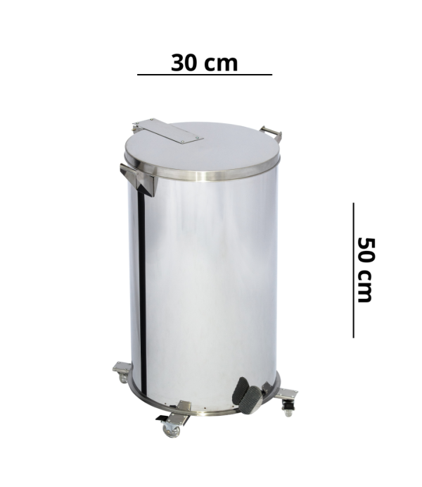 Lixeira Pedal, Rodízio e Alça 40L de Aço Inox 30x50