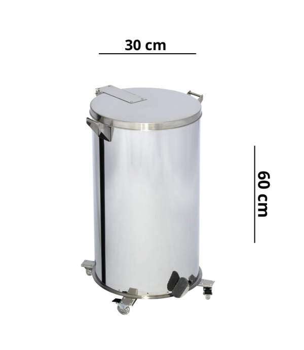 Lixeira 30x60 50L Pedal, Rodízio e Alça de Aço Inox