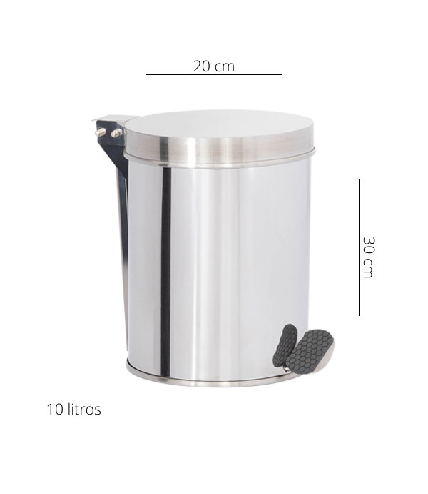 Lixeira 10L Pedal Redonda em Aço Inox 20x30