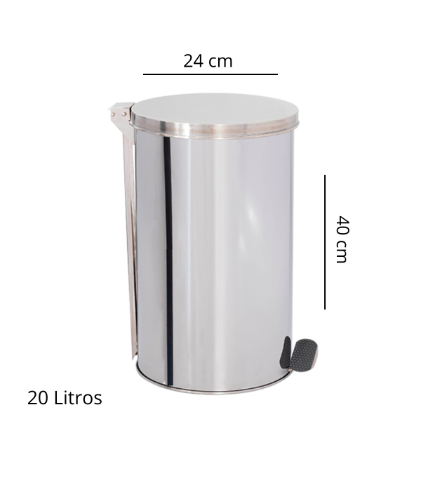 Lixeira 20L Pedal Redonda em Aço Inox 24x40